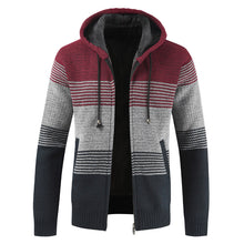Load image into Gallery viewer, Sweater Coat Men 2019 Winter Thick Warm Hooded Cardigan Jumpers Men Striped Wool Liner Zipper Fleece Coats Men