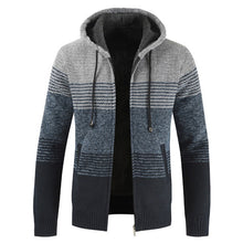 Load image into Gallery viewer, Sweater Coat Men 2019 Winter Thick Warm Hooded Cardigan Jumpers Men Striped Wool Liner Zipper Fleece Coats Men