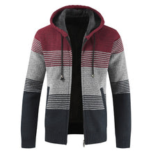 Load image into Gallery viewer, Sweater Coat Men 2019 Winter Thick Warm Hooded Cardigan Jumpers Men Striped Wool Liner Zipper Fleece Coats Men