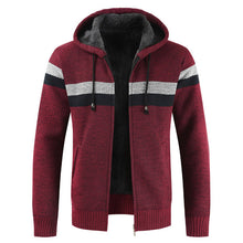 Load image into Gallery viewer, Sweater Coat Men 2019 Winter Thick Warm Hooded Cardigan Jumpers Men Striped Wool Liner Zipper Fleece Coats Men